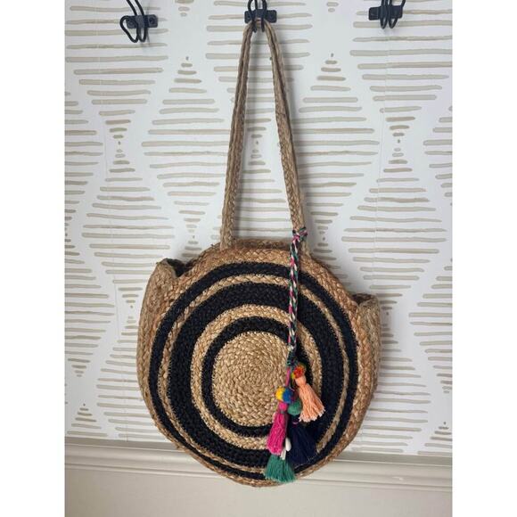 Ruggine Large Round Jute Straw Boho Tote Purse - Picture 1 of 3
